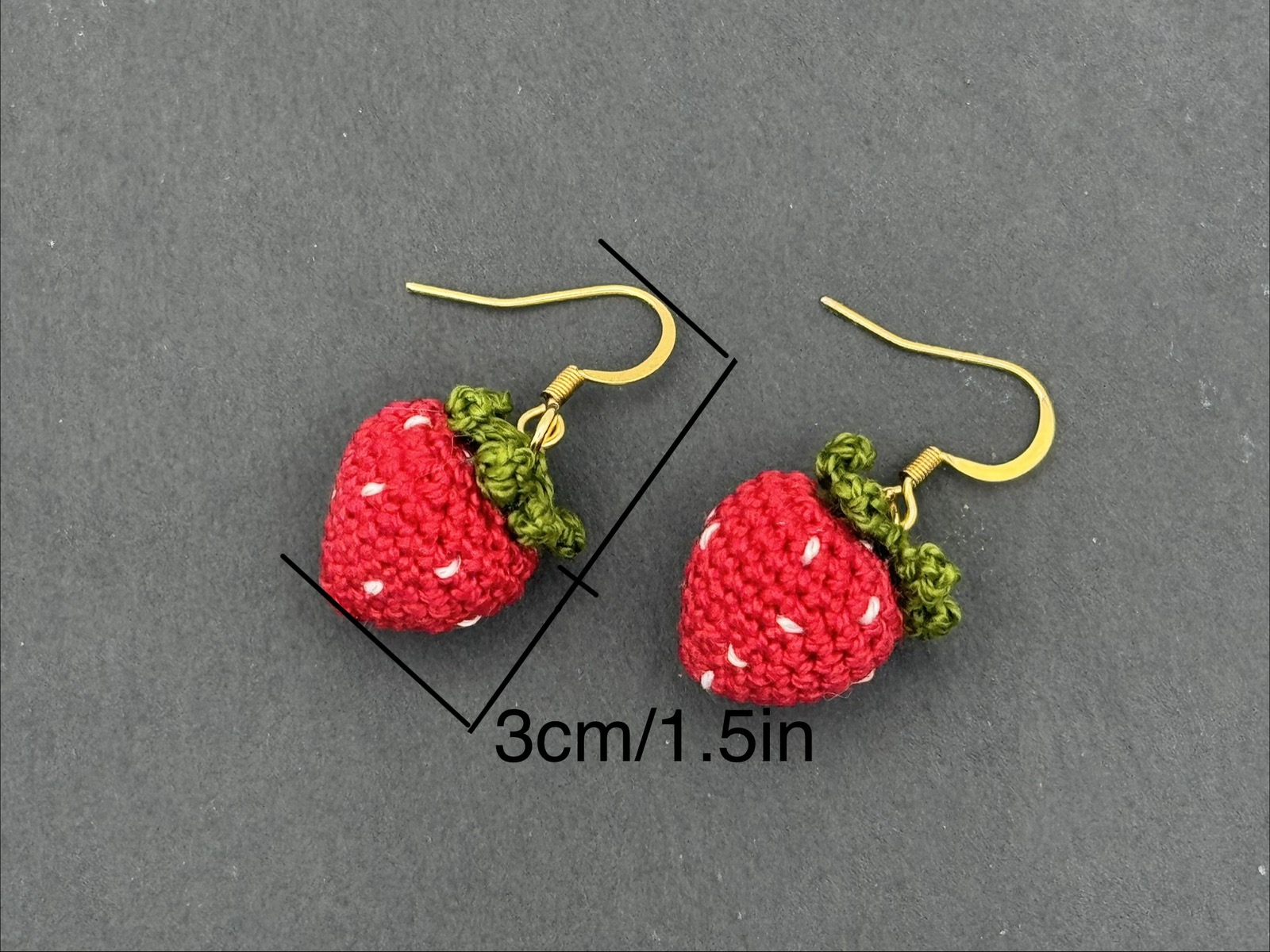 Crocheted strawberry earrings