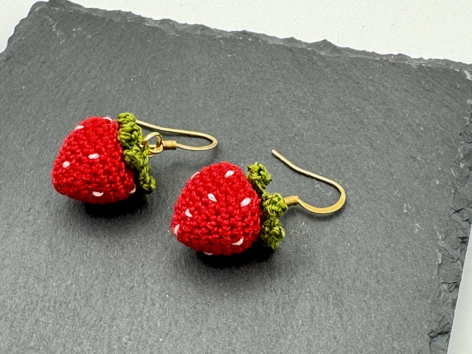 Crocheted strawberry earrings